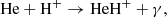 $$ \begin{aligned} \mathrm{He + H^+ \rightarrow HeH^+ + \gamma }, \end{aligned} $$