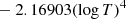 $ \phantom{\mathrm{dex}[} - 2.16903 (\log{T})^{4} $