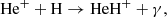 $$ \begin{aligned} \mathrm{He^+ + H \rightarrow HeH^+ + \gamma }, \end{aligned} $$