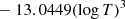$ \phantom{\mathrm{dex}[} - 13.0449 (\log{T})^{3} $