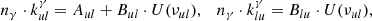 $$ \begin{aligned} n_{\gamma }\cdot k^{\gamma }_{ul} = A_{ul} + B_{ul}\cdot U(\nu _{ul}),\quad n_{\gamma }\cdot k^{\gamma }_{lu} = B_{lu}\cdot U(\nu _{ul}), \end{aligned} $$