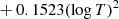 $ \phantom{ \mathrm{dex}[}+ 0.1523 (\log{T})^{2} $