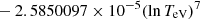 $ \phantom{\exp [} -2.5850097 \times 10^{-5} (\ln T_{\mathrm{eV}})^{7} $