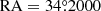 $ \mathrm{RA} = 34{{\overset{\circ}{.}}}2000 $
