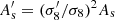 $ A_{\mathrm {s}}^\prime = (\sigma _8^\prime /\sigma _8)^2 A_{\mathrm {s}} $