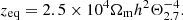 $$ z_{\mathrm {eq}} = 2.5 \times 10^4 \Omega _{\mathrm {m}} h^2 \Theta _{2.7}^{-4}. $$