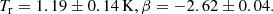 $$ \begin{aligned} T_{\rm {r}} = 1.19\pm 0.14\, \mathrm{{K}}, \beta = -2.62\pm 0.04. \end{aligned} $$