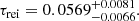 $$ \begin{aligned} \tau _{\rm {rei}} = 0.0569^{+0.0081}_{-0.0066}. \end{aligned} $$