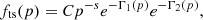 $$ f_{\mathrm {ts}}(p) = C p^{-s} e^{-\Gamma _1(p)} e^{-\Gamma _2(p)}, $$
