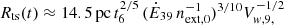 $$ R_{\mathrm {ts}}(t) \approx 14.5 \, {\mathrm {pc}} \, t_6^{2/5} \, (\dot {E}_{39}\,n_{\mathrm {ext, 0}}^{-1})^{3/10} V_{w,9,}^{-1/2} $$