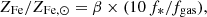$$ Z_{\mathrm {Fe}}/Z_{\mathrm {Fe,\odot }} = \beta \times (10\,f_{*}/f_{\mathrm {gas}}), $$