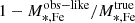 $ 1-M_{\mathrm {*,Fe}}^{\mathrm {obs-like}}/M_{\mathrm {*,Fe}}^{\mathrm {true}} $