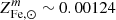 $ Z^m_{\mathrm {Fe,\odot }} \sim 0.00124 $