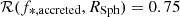 $ \mathcal{R}(f_{*,\rm accreted}, R_{\mathrm{Sph}}) = 0.75 $