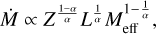 $\dot{M} \propto Z^{\frac{1-\alpha}{\alpha}} L^{\frac{1}{\alpha}} M_{\mathrm{eff}}^{1-\frac{1}{\alpha}},$