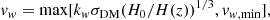$$ \begin{aligned} { v}_{{ w}}=\mathrm{max}[k_{ w} \sigma _{\rm DM}(H_{0}/H(z))^{1/3},{ v}_{{ w},\mathrm {min}} ], \end{aligned} $$