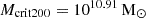 $ M_{\mathrm{crit200}} = 10^{10.91}\,{\mathrm{M}_{{\odot}}} $