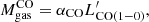 $$ \begin{aligned} M_{\rm gas}^\mathrm{CO}=\alpha _{\rm CO}{L^\prime _{\rm CO(1-0)}}, \end{aligned} $$