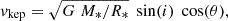 $$ \begin{aligned} v_{\rm kep} = \sqrt{G\;M_{*}/R_{*}} \; \sin (i)\;\cos (\theta ), \end{aligned} $$