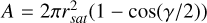$A = 2\pi r_{{\rm{sat\;}}}^2(1 - \cos (\gamma /2))$