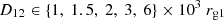 $$ D_{12}\in \{ 1, \ 1.5, \ 2, \ 3, \ 6\} \times 10^3\ r_{\rm g1} $$