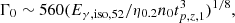 $$ \Gamma _0 \sim 560(E_{\gamma ,{\mathrm {iso}},52}/\eta _{0.2}n_0t^3_{p,z,1})^{1/8}, $$
