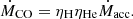 $$ {\dot {M}}_{\mathrm {{CO}}}={\eta }_{\mathrm {H}}{\eta }_{\mathrm {{He}}}{\dot {M}}_{\mathrm {{acc}}}. $$