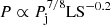 $ P \propto P_{\mathrm {j}}^{7/8} {\mathrm {LS}}^{-0.2} $