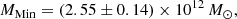 $$ \begin{aligned} M_{\mathrm{Min} } = \left(2.55 \pm 0.14\right) \times 10^{12}\, M_\odot , \end{aligned} $$