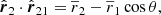 $$ \begin{aligned} \hat{\boldsymbol{r}}_2 \cdot \hat{\boldsymbol{r}}_{21}&= \overline{r}_2 - \overline{r}_1 \cos \theta ,\end{aligned} $$
