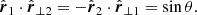 $$ \begin{aligned} \hat{\boldsymbol{r}}_1 \cdot \hat{\boldsymbol{r}}_{\perp 2}&= - \hat{\boldsymbol{r}}_2 \cdot \hat{\boldsymbol{r}}_{\perp 1} = \sin \theta . \end{aligned} $$