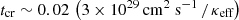 $ {t_{\textrm {cr}}}\sim 0.02 \, \left (3 \times 10^{29}\,{{\mathrm {cm^{2}\ s^{-1}}}}\,/\,{\kappa _{\textrm {eff}}}\right ) $