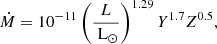 $$ \begin{aligned} \dot{M} = 10^{-11}\left(\frac{L}{\text{ L}_\odot }\right)^{1.29} Y^{1.7}Z^{0.5}, \end{aligned} $$