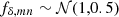 $ f_{\delta,mn}\sim {\cal N}(1,0.5) $