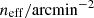 $ n_{\mathrm{eff}}/\rm arcmin^{-2} $