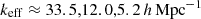 $ k_{\mathrm{eff}}\approx33.5,12.0,5.2\,h\,\mathrm{Mpc}^{-1} $