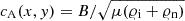 $ c_{\mathrm{A}}(x,y) = B/\sqrt{\mu(\varrho_{\mathrm{i}}+\varrho_{\mathrm{n}})} $