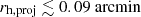 $ r_{\mathrm{h, proj}} \lesssim 0.09~\rm arcmin $