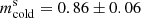 $ m_{\mathrm{cold}}^{\mathrm{s}} = 0.86 \pm 0.06 $