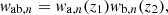 $$ {{{\mathit {w}}}_{\mathrm {ab},n}}= {{{\mathit {w}}}_{\mathrm {a},n}}(z_1) {{{\mathit {w}}}_{\mathrm {b},n}}(z_2), $$