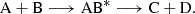 $$ \begin{aligned} \mathrm{A} + \mathrm{B} \longrightarrow \mathrm{AB}^{*} \longrightarrow \mathrm{C + D}. \end{aligned} $$