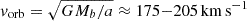 $ v_{\mathrm{orb}} = \sqrt{GM_b/a} \approx 175{-}205\,\mathrm{km\,s^{-1}} $