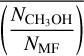 $\overline {\left( {\frac{{{N_{{\rm{C}}{{\rm{H}}_3}{\rm{OH}}}}}}{{{N_{{\rm{MF}}}}}}} \right)} \~1.3$