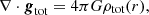 $$ \nabla \cdot {\boldsymbol {g}}_{\textrm {tot}} = 4\pi G \rho _{\textrm {tot}}(r), $$