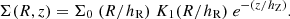 $$ \Sigma (R, z) = \Sigma _0 \; (R/h_{\mathrm {R}}) \; K_1(R/h_{\mathrm {R}}) \; e^{-(z/h_{\mathrm {Z}})}. $$