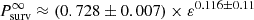$ P_{\mathrm{surv}}^{\mathrm{\infty}} \approx (0.728 \pm 0.007) \times \varepsilon ^{0.116\pm0.11} $