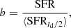 $$ b = \frac {\mathrm {SFR}}{\langle \mathrm {SFR}_{t_{\mathrm {d}}/2} \rangle }, $$