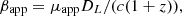 $$ \beta _{\mathrm {app}}=\mu _{\mathrm {app}} D_{L}/(c(1+z)), $$