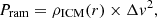 $$ P_{{\mathrm {ram}}} = \rho _{\mathrm {ICM}}(r)\times \Delta v^2, $$