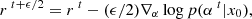 $$ r^{\; t + \epsilon / 2} = r^{\; t} - (\epsilon / 2) \nabla _{\alpha } \log p(\alpha ^{\;t} | x_0), $$